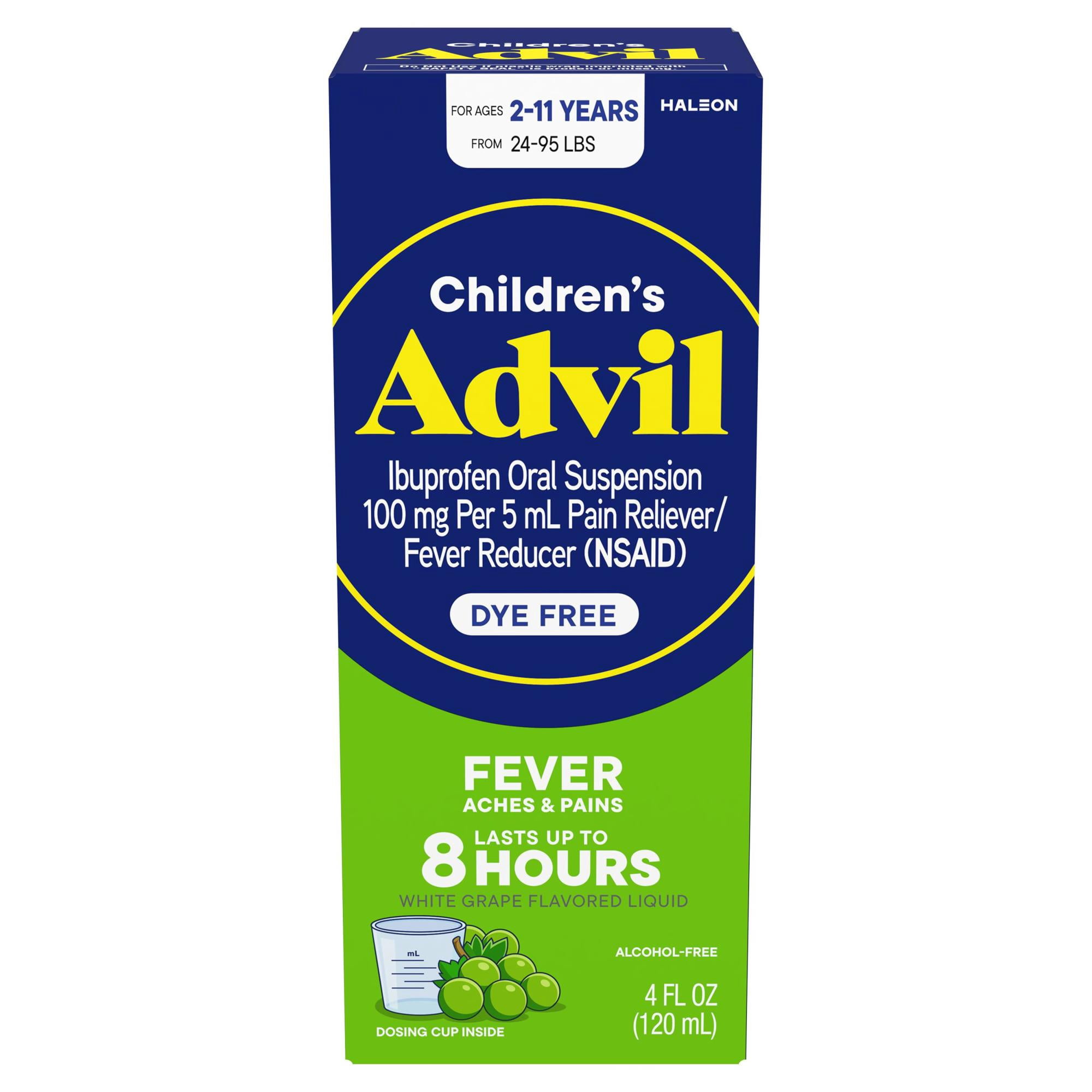 Children's Advil Pain Reliever and Fever Reducer, Dye Free Children's Ibuprofen for Pain Relief, White Grape - 4 Fl Oz