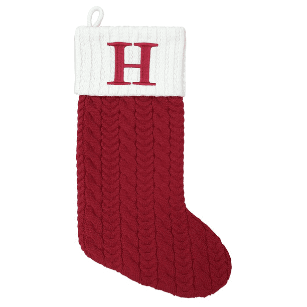 St. Nicholas Square Red Cable Knit Monogram Christmas Stocking, 21Inch