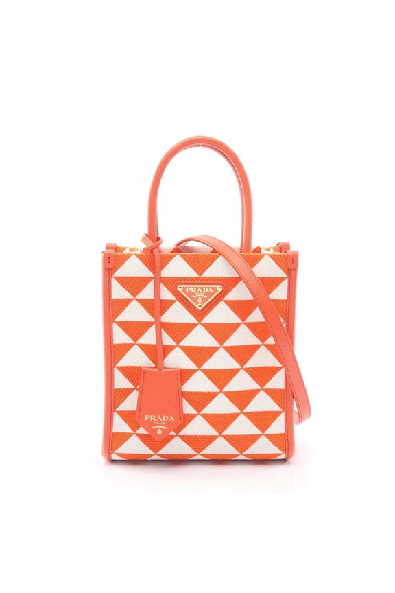 Pre-Owned Prada TRIANGOLO JACQUARD Symbol Embroidery Mini 2-Way Handbag, Canvas & Saffiano...