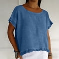 thumbnail image 4 of Favoffer Women's Cotton Linen Blouse Short Sleeve Round Neck Ruffle Pleated Solid Color Casual Loose Breathable Soft Summer Tops, 4 of 8