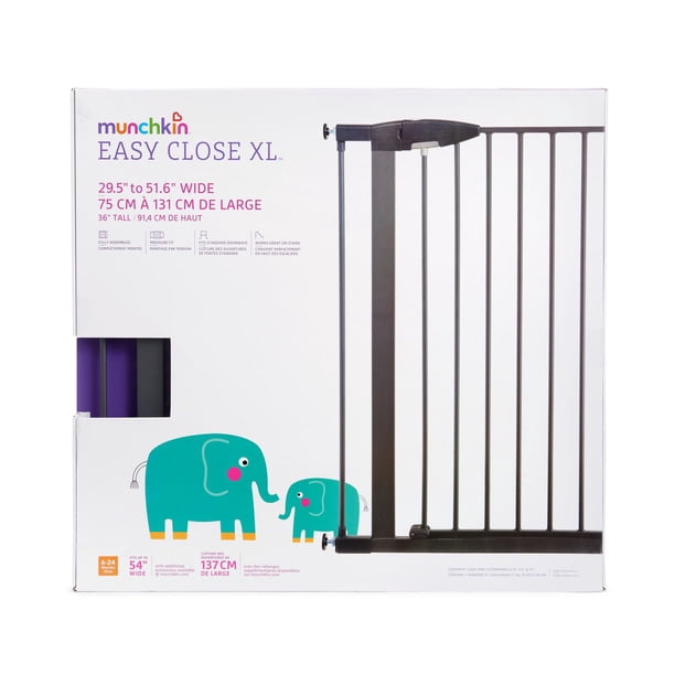 Munchkin Barrière De Sécurité Easy Close Sans Barre – Extensible 64,5-102 Cm, Fixation Murale, Ouverture D’une Main, Blanche