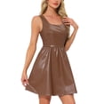 thumbnail image 4 of INSPIRE CHIC Tank Dress for Women's Faux Leather Sleeveless a Line Mini Dresses XS Dark Brown, 4 of 6