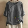 thumbnail image 2 of QQAMB T Shirt for Women Crewneck Printed Short Sleeve Cotton Linen T Shirt Loose Casual Blouse Tops Gray S, 2 of 4