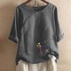 thumbnail image 4 of Blusas de Manga Corta para las Mujeres Impresas Cuello Redondo Camiseta Casual, Blusa de Algodón de Imitación para las Mujeres, 4 of 4