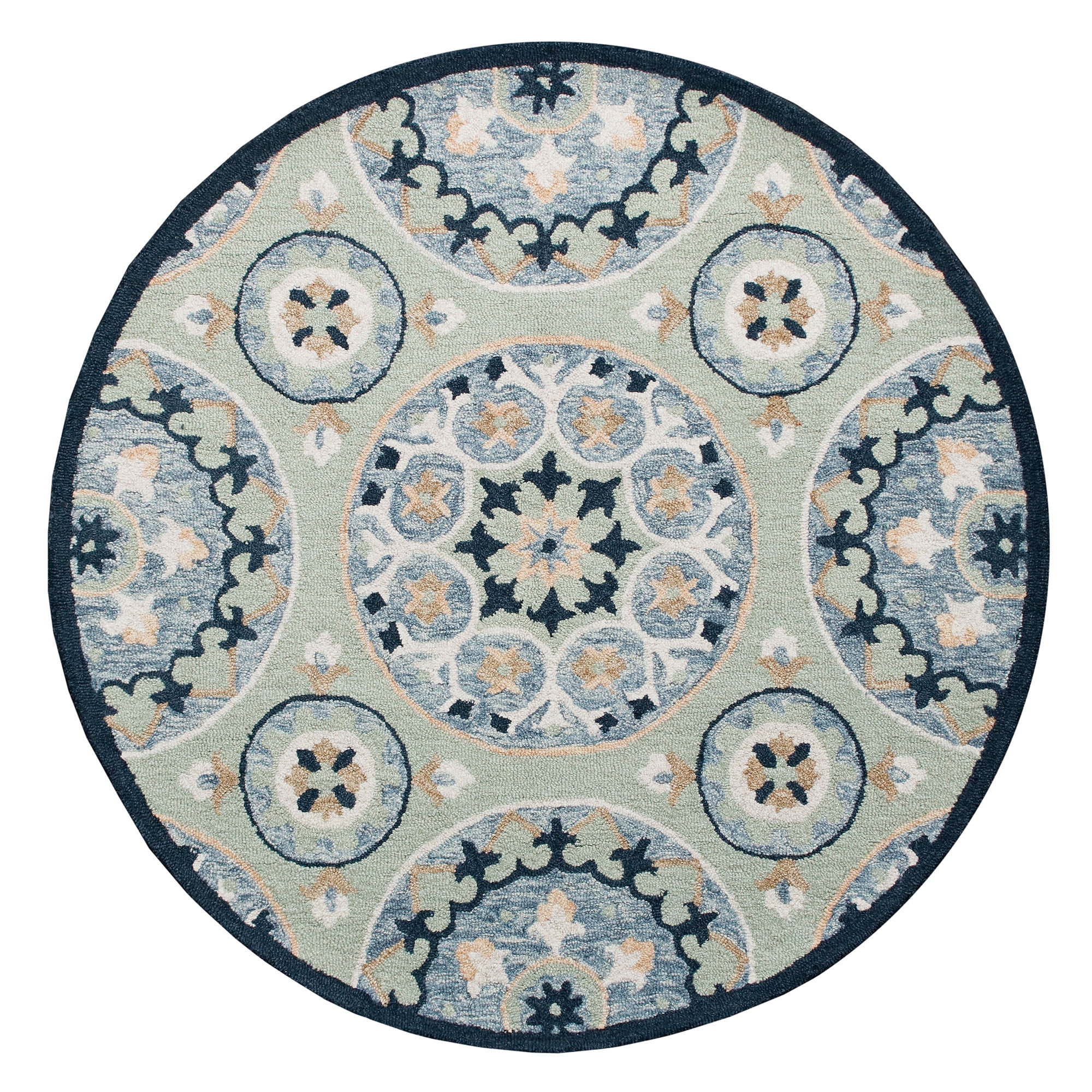 Ox Bay Clio 7'3" Round Green/Blue Suzani Wool Indoor Area Rug