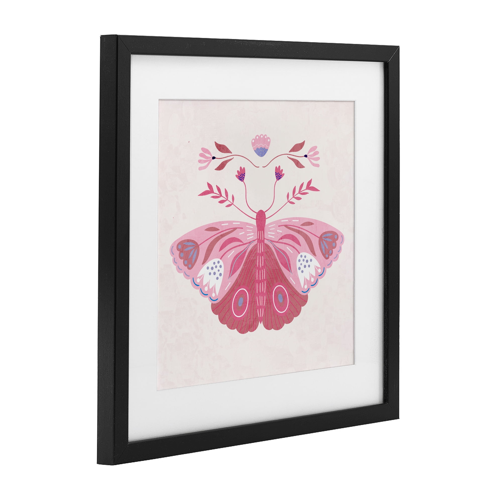 Stupell Industries Boho Pink Folk Butterfly Black Framed Print Under Glass, design by Kim Allen