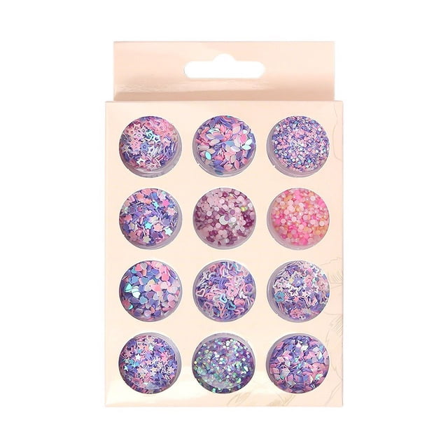 12 cajas de copos de lentejuelas holográficas de geometría redonda multicolor, herramienta de manicura de tamaño mixto, decoración 3D, purpurina para decoración de uñas