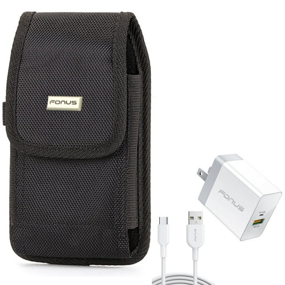 36W PD Home Charger   Case Belt Clip for Motorola One 5G Ace Phone - Fast Type-C 6ft Long Cable USB-C Power Cord and  Rugged Holster Canvas Cover Combo for Motorola One 5G Ace