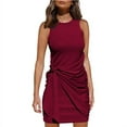 thumbnail image 1 of Women's Sleeveless Crew Neck Tank Dress Tie Waist Ruched Bodycon Mini Dress, 1 of 5