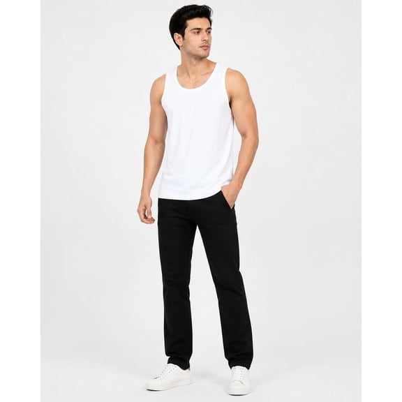 Men's Cotton Solid Sleeveless Round Neck Gym Muscle TShirts Tank Top (White-M)