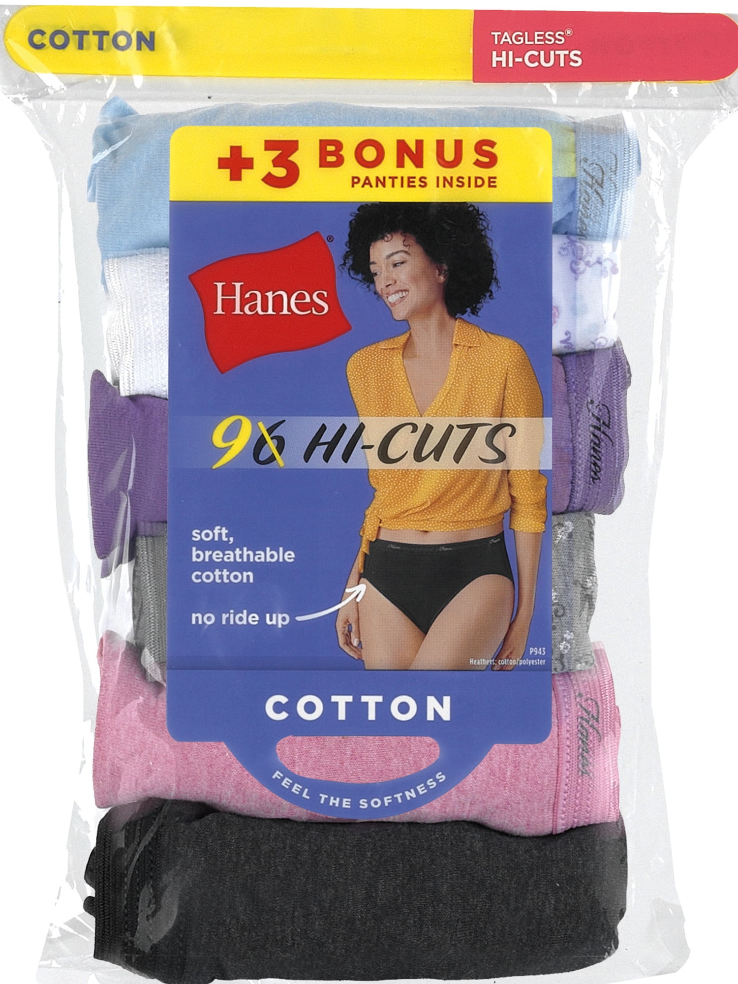 Hanes Women's Super Value Bonus Cool Comfort Cotton Hi-Cut Underwear, 6+3 Bonus Pack