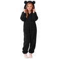 thumbnail image 2 of CUZIBR Kids Girls Bear Ear Onesie Fuzzy Hooded Pajama Jumpsuit Zip-Up Long Sleeve Lovely Nightwear,Black,10-11 Years, 2 of 6