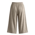 thumbnail image 6 of Zjunqe Linen Capri Pants Plus Size Loose Wide Leg Trouser Elastic Waist Dressy Casual Lounge Flowy Yoga Culottes Wide Leg Palazzo Cropped Pants with Pockets Lightweight Comfy Pajama Pants Khaki Xl, 6 of 9