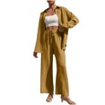 thumbnail image 3 of Dvprdro Women's 2 Piece Outfits 2025 Fall Casual Solid Sweatsuit Classic Long Sleeve Button Down Shirts Blouse Tops and Drawstring Wide Leg Pants Sets Fashion Tracksuits, 3 of 5
