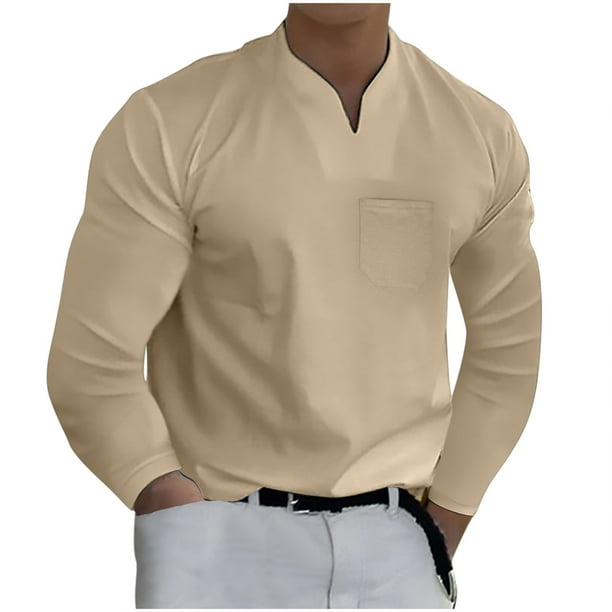 Tops para hombre, camisas, blusas, elegantes, informales, camisas de manga larga, deportes sólidos, cuello en V, ropa de entrenamiento físico, camiseta, Top Odeerbi ODB-5