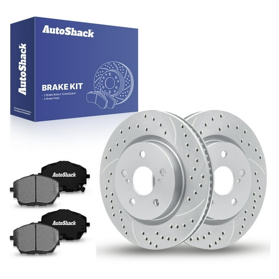 AutoShack Front Vented Drilled & Slotted Coated Brake Rotors Silver Matte Finish Ceramic Pads 6-PC Brake Kit Replacement for 2020-2022 Toyota C-HR TurboGuard 12.01" (305 mm)