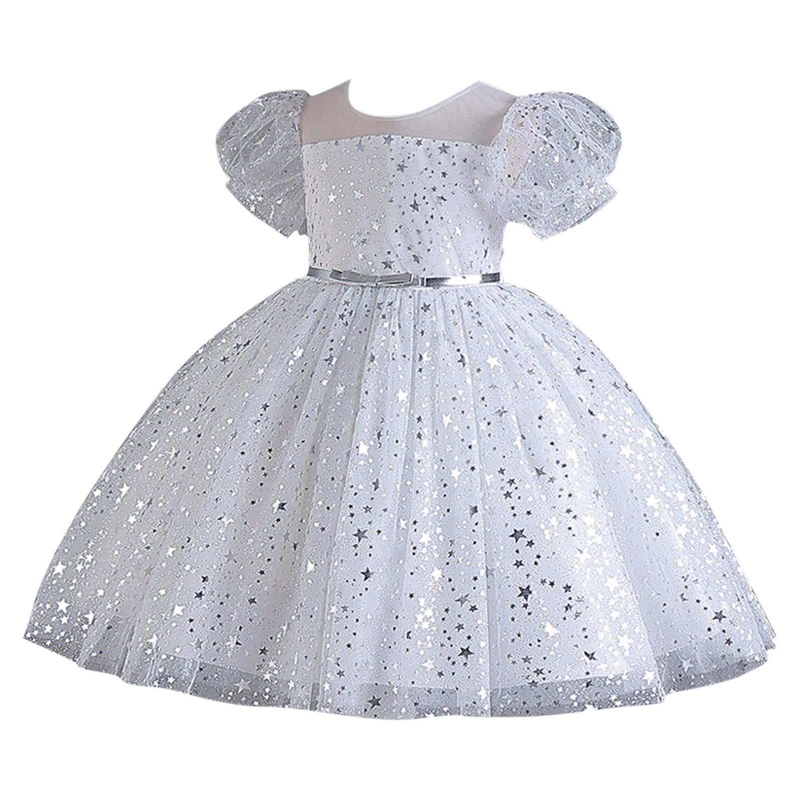 Girls Sequins Tutu-Dresses Layered-Tulle Size 4-12 Toddlers Kids Cute Short Puffed Sleeve Crewneck A-Line Birthday Evening Party Dress