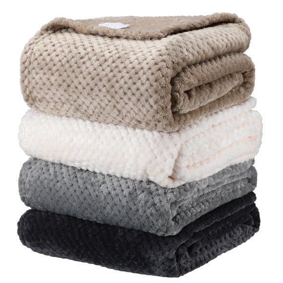 Newwiee 4 Pcs Flanne Fleece Throw Blanket for Bed