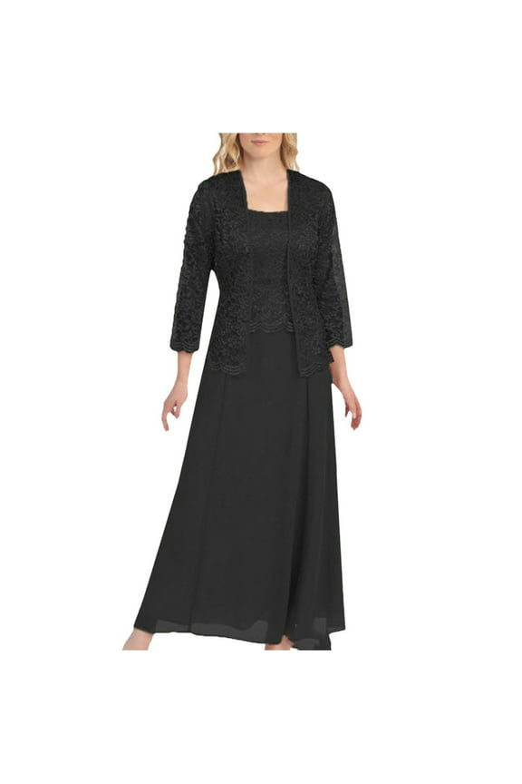 Women 2 Piece Tea Length Mother of the Bride Lace Dress with et Semi Formal Maxi Wedding Guest Dress Trendy Gowns and Evening Dresses Prom Dress