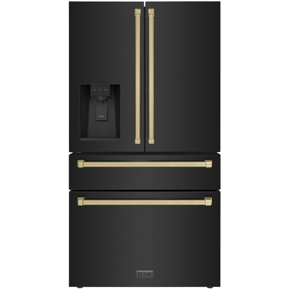 ZLINE 36" Autograph Edition 21.6 cu. ft Freestanding French Door Refrigerator with Water and Ice Dispenser (RFMZ-W-36-BS-CB)