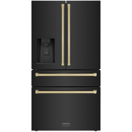 ZLINE 36" Autograph Edition 21.6 cu. ft Freestanding French Door Refrigerator with Water and Ice Dispenser (RFMZ-W-36-BS-CB)