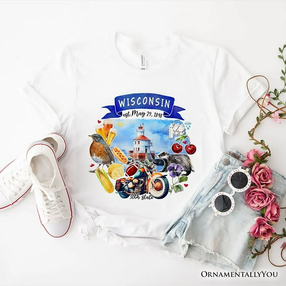Artistic Wisconsin State Themes and Landmarks T-Shirt, Tee for History and Travel Lovers