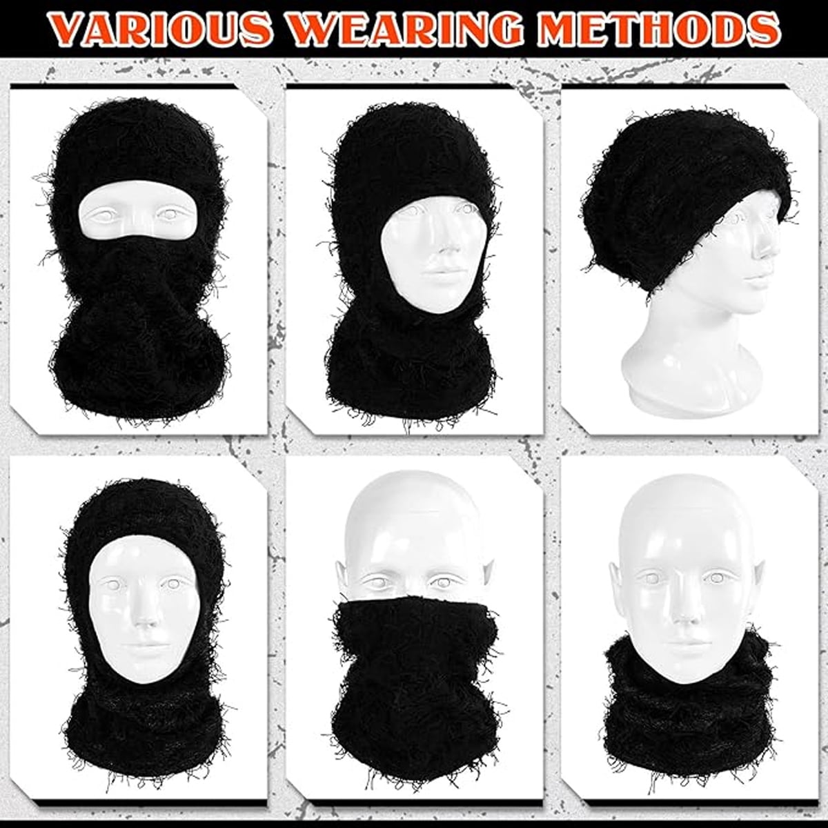 Distressed Black Ski Mask for Men, Mask Winter Warmer Fuzzy Face Mask-Orange