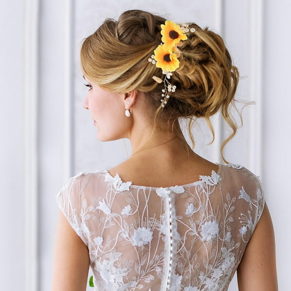 GOOHOCHY Sunflower Wedding Tiara Alloy Headband for Decor Yellow Hair Accessory for Women and Girls Size 1.5 inches