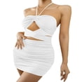 thumbnail image 1 of Robe Moulante Sexy Unie pour Femmes Col Halter Plissé Découpe Poitrine Sans Manches Robe d'Été, 1 of 6