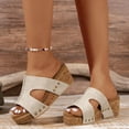 thumbnail image 2 of hopeusnice Women's Wedge Sandals Summer Open Toe Slip On Platform Shoes Cork Platform Slippers Comfortable Breathable Wedge Sandals Beige 41, 2 of 8