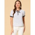 thumbnail image 3 of Blusa floral de manga corta Allegra K con cuello anudado para mujer blanco XS, 3 of 6
