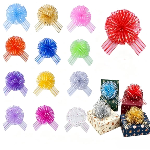 28-Pack 6 Inch Organza Pull Bows, Mixed Color Large Sheer Gift Bows for Wedding Party Basket Decoration