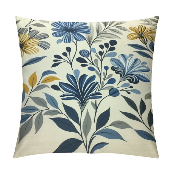 JRXY Flowers Outdoor Pillow Covers, Teal Grey Mustard Yellow Floral Decorative Throw Pillows Cover,Spring Summer Navy blue Leaf Square Pillowcase Decor Gifts for Home Patio Couch Sofa White