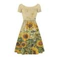 thumbnail image 2 of SCRAWLGOD Sunflower Print Dresses for Women Plus Size 4XL Short Sleeves Midi Dresses Casual Summer Dresses with Sleeves Soft Ladies Summer Dresses Knee Length Short Sleeves for Shopping, 2 of 7