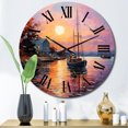 thumbnail image 1 of Designart "Port Portside euphony Pointillism" Port Landscape Oversized Wall Clock, 1 of 6