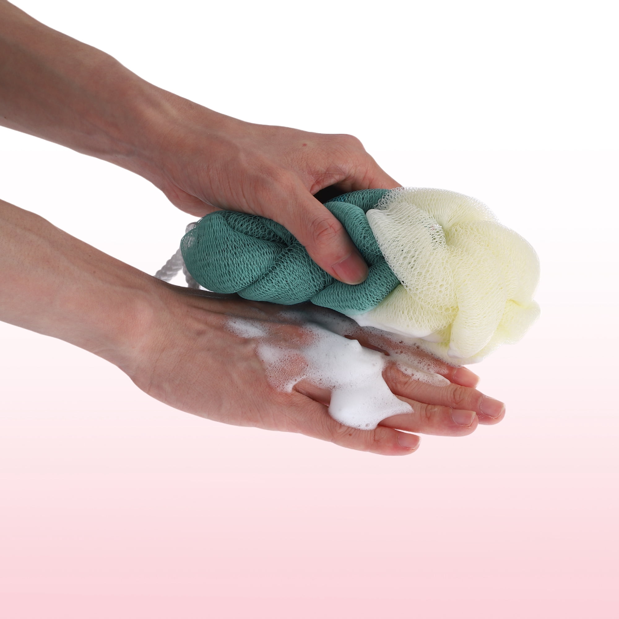 Unique Bargains Long Stretch Back Sponge Back Sponge for Bathroom Green Beige Pink