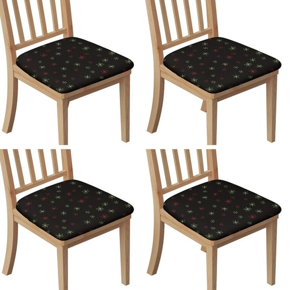 Black Christmas Star Seat Covers for Dining Room Chairs Set Of 4,Stretch Printed Washable Chair Seat Cover with Elastic Ties and Button,Removable Waterproof Couch Cushion Covers