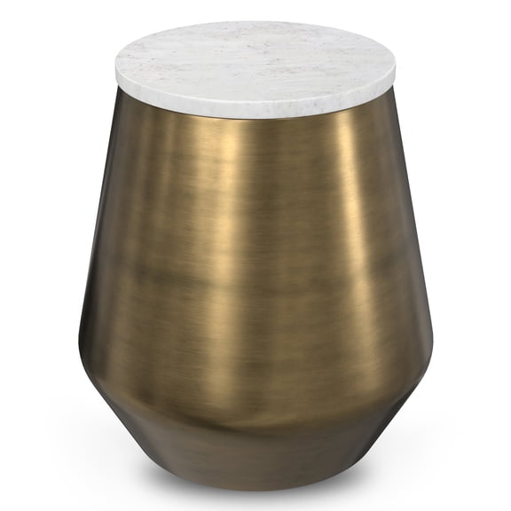 Simpli Home Benning Modern Contemporary 16 inch Wide Metal Side Table in White /Antique Brass, Fully Assembled