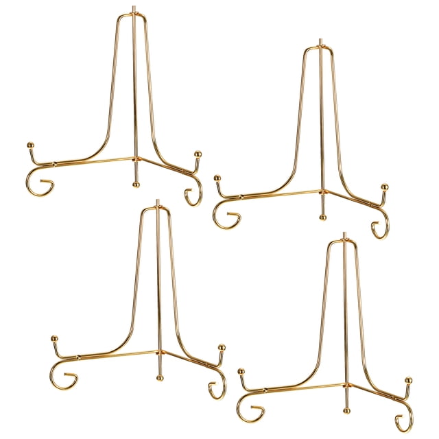 Unique Bargains 4Pack 8 Inch Plate Stands for Display Iron Folding Easel Plate Holders, Gold
