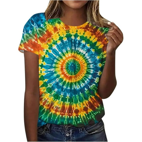 Women's Tshirts Short Sleeve Tie Dye T Shirt Animal Motif With Cat Cow Giraffe Pattern Tunic Women Shirts Multicolour XXXL