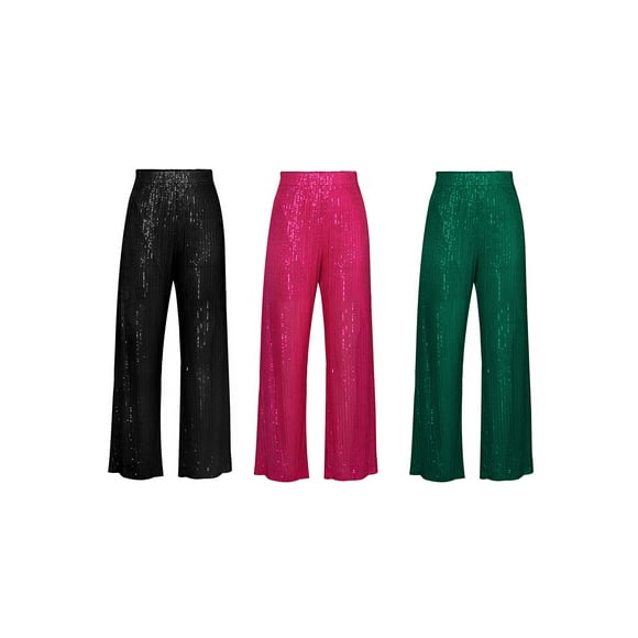 Womens Glitter Pants Sparkle High Waist Sequin Bling Wide Leg Trousers Loose Straight Leg Sparkle Pants Party Club Streetwear