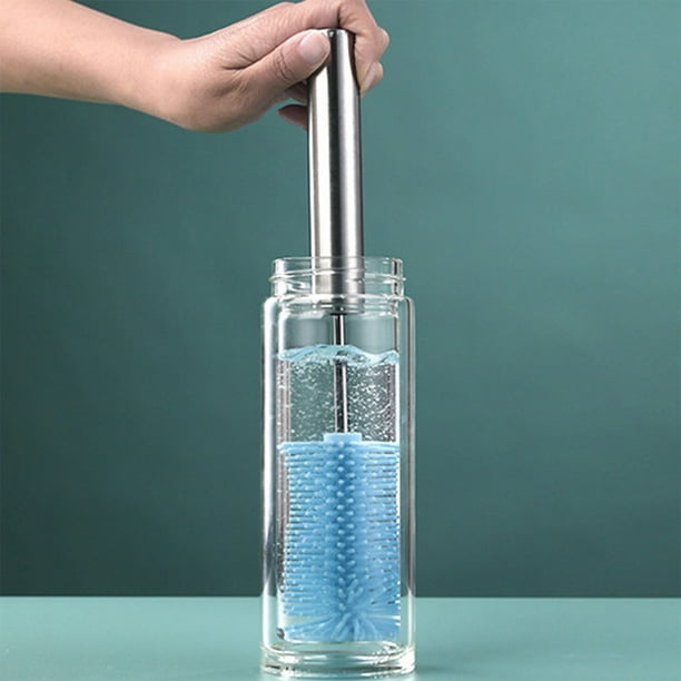 Cepillo de Silicona para Limpiar Botellas. Cepillo de Silicona a Presión para Botellas de Agua, Vasos, Tazas, Mezcladores y Copas de Vino.