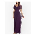 thumbnail image 3 of XSCAPE Womens Purple Beaded Zippered Chiffon Short Sleeve V Neck Full-Length Party Gown Dress 18, 3 of 4