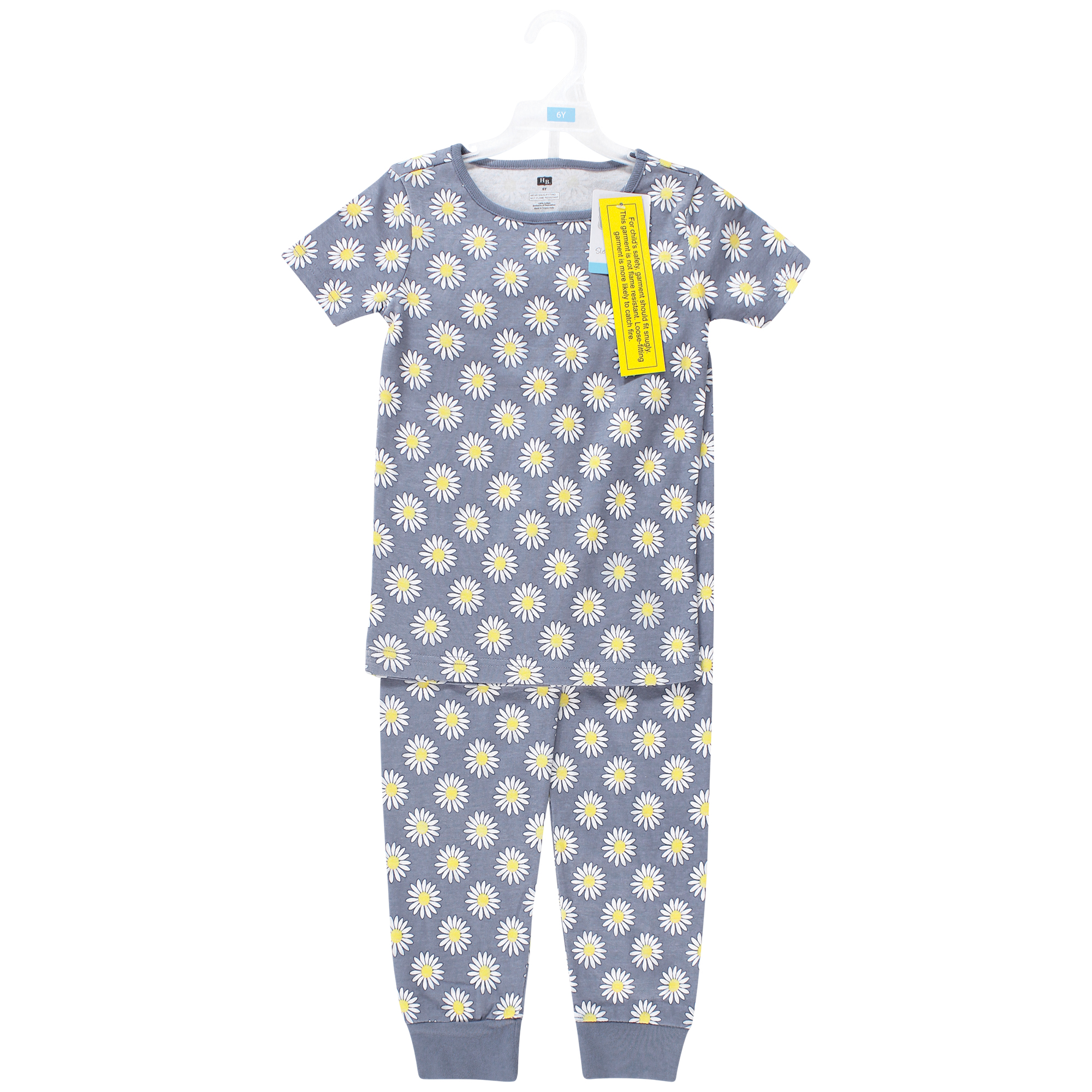 Hudson Baby Infant Girls Cotton Pajama Set, Blue Daisy, 6 Years