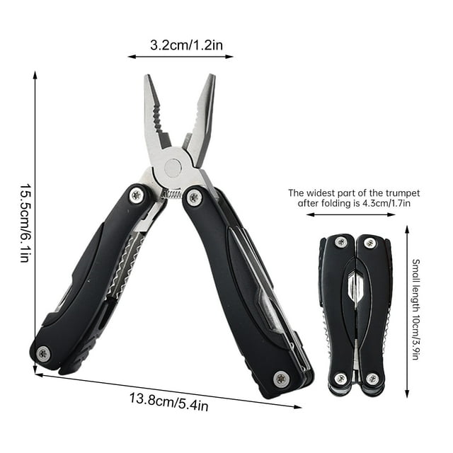 Pinces Mini Pliables Multifonctions Noires Outil d'Extérieur avec Couteau Tournevis et Ouvre-Bouteille Pince Combinée Portable pour Camping Randonnée et Usage d'Urgence 6.1x5.4 Po