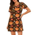 thumbnail image 1 of Vsdgher Chemise de Nuit à Manches Courtes pour Femmes à Motif de Citrouille d'Automne, Col Rond, Mignonne, à Volants, Confortable, 1 of 6