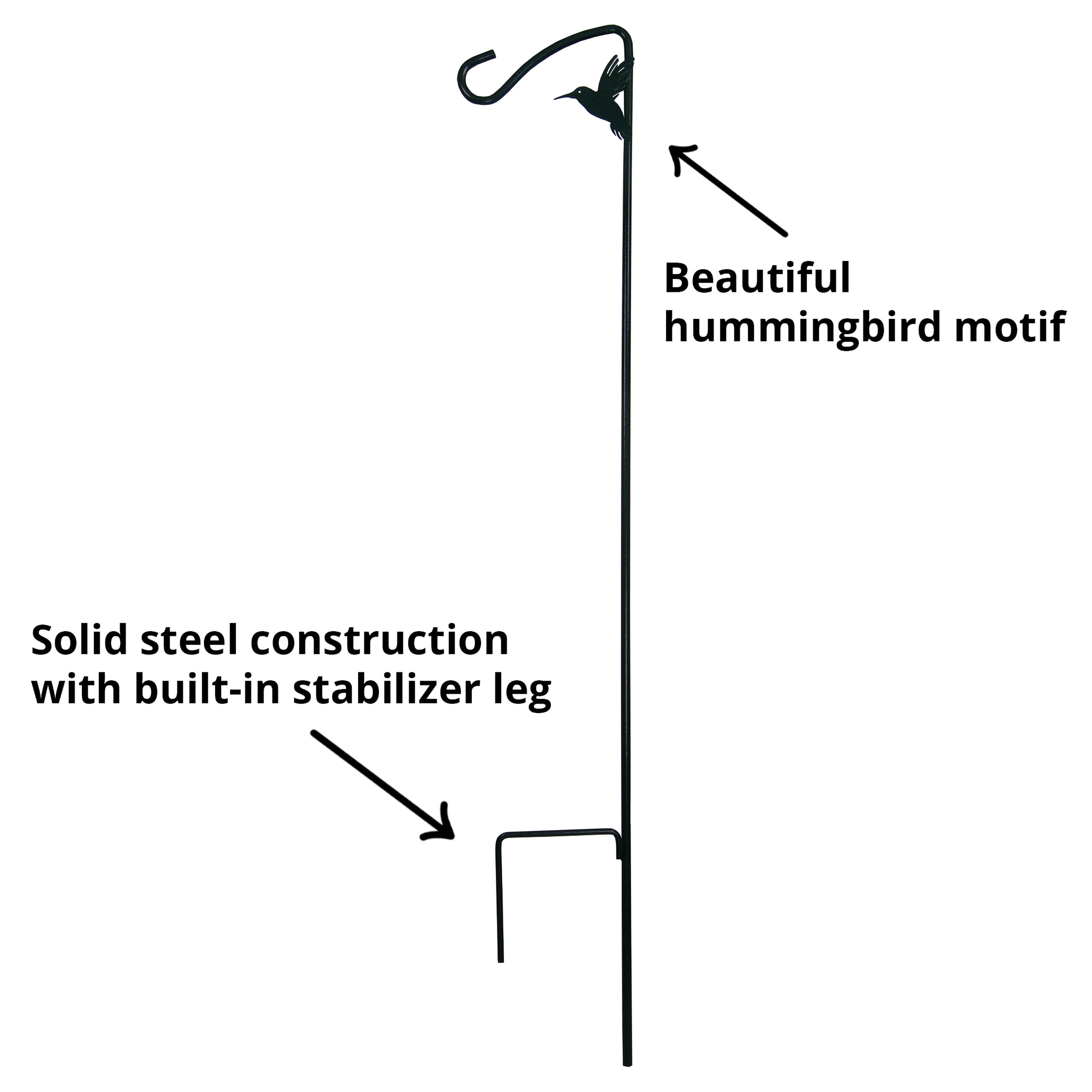 More Birds 42-inch Hummingbird Hook for Bird and Hummingbird Feeders, Stabilizer Leg and Curved Design, Black, 1 Pack