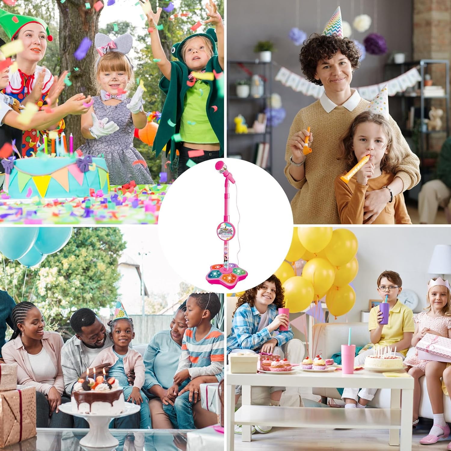 Karaoke Machine for Kids, Singing Microphone for Girls 3-6 Years Old, Microphones and Adjustable Stand, Stage Lights and Pedals for Fun Musical Effects