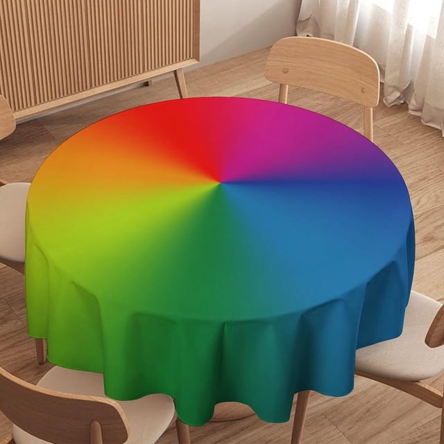 Colorful Round Tablecloth, Abstract Rainbow Gradient Orange Blue Green Purple Print Table Cover for Dinning Table Kitchen Party 60x60in