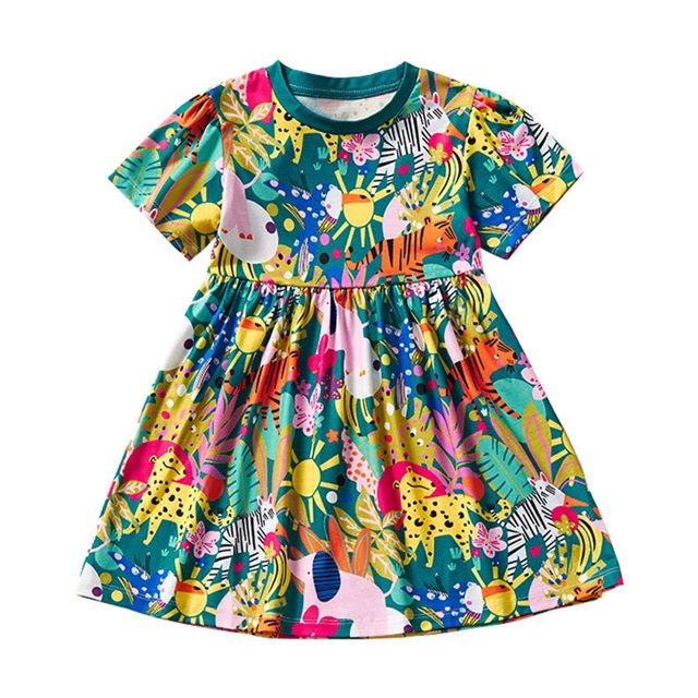 AJZIOJIRO Robe Décontractée en Coton pour Filles 2-7T pour Tout-Petit Bébé Été à Manches Courtes Robes Jupe Tutu de Fête pour Enfants